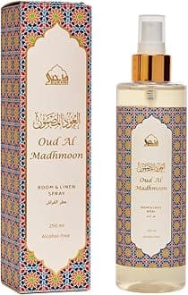 Oud Al Madhmoon Attar Al Faraash | 250ml Non Alcoholic Spray | Arabic Natural Mist | Air Freshener, Room Mist, Fabric & Linen Spray | Perfect for Prayer mats, beds, sofas, curtains | Halal