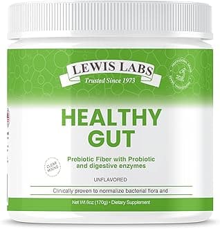 Lewis Labs Healthy Gut Prebiotic Fiber 6 Oz, Prebiotic Fiber with Probiotics, and Digestive Enzymes, Gut Prebiotic Fiber, Keto Friendly, Gluten Free, No MSG, Vegan Healthy Gut