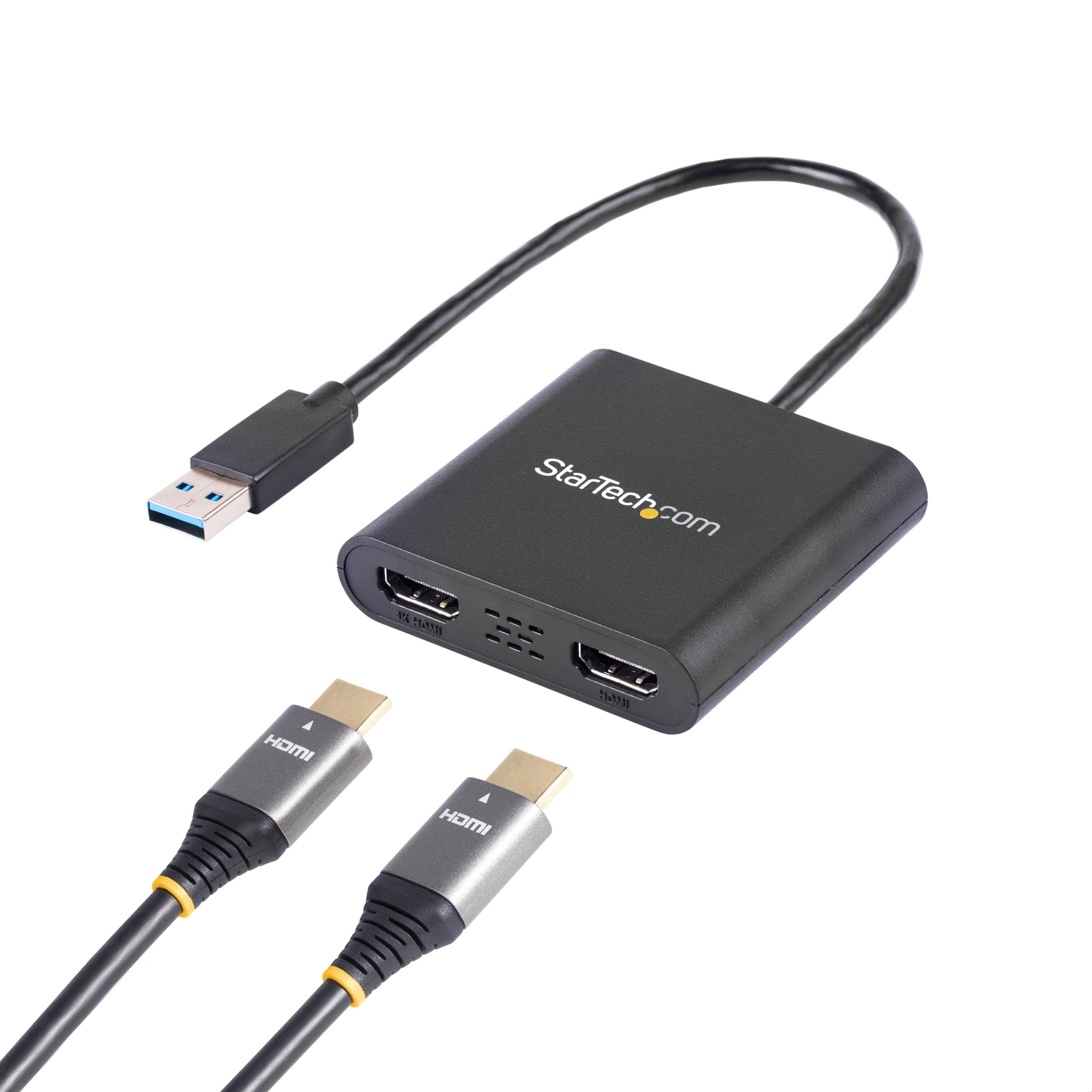StarTech USB-A 3.0 to Dual HDMI Adapter for Windows, Dual Monitor USB to 2x HDMI Display Converter, 4K 30Hz + 1080p 60Hz, Extend or Mirror Multi-Screen Setup