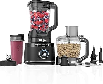 – Ninja 3-in-1 Detect Power Blender Processor Pro, Powerful 1200W Blender, Food Processor Bowl, Dough Blade, 1x Single Serve Cup, Jug, Make Pizza Dough, Blend, Chop & Mix, Black, TB401UK