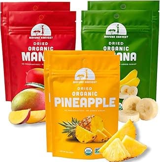 Organic Dried Fruit Variety Pack | Dried Mango, Pineapple, and Banana | Healthy, Vegan, No Sugar Added, Non GMO Snacks for Kids & Adults | 2 Ounce, Pack of 6