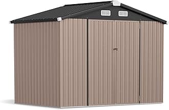 oneinmil 7.4x5.3 FT Outdoor Storage Shed, Metal Tool Shed with Lockable Door, Metal Shed Garbage Can, Storage House for Backyard, Garden, Patio, Lawn, Brown