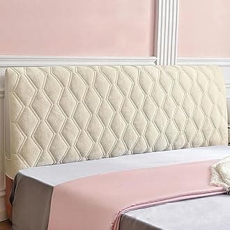 Velvet Bed Headboard Cover for Full Queen Cal King Size, Quilted Bed Headboard Slipcover Thicken Dustproof Headboard Padding Protector Cover (Beige,150cm(59''))
