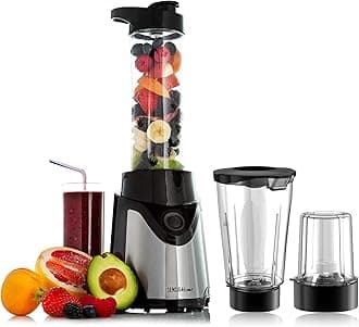 Sensio Home Personal Blender Smoothie Maker - Electric Blender and Grinder for Fruit, Vegetables, Protein Shakes – BPA Free 600ml Portable Sports Bottle, Grinder, Blending Jar - 500W