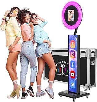 JIYANG Portable Photo Booth Compatible with Any Ipad,Photo Booth Stand Shell with ChackTok PhotoBooth VIP Member and Flight Case,Free Custom Logo,Perfect for Parties,Wedding and Events(Black)
