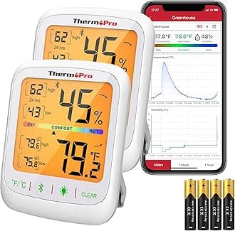 ThermoPro Bluetooth Hygrometer Thermometer, 260FT Wireless Remote Temp and Humidity Meter, with Large Backlit LCD, Data Storage and Export, Temperature and Humidity Monitor, Max Min Records, 2 Pack