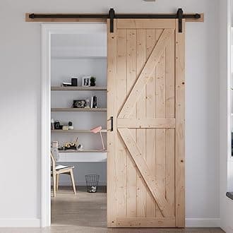 FREDBECK 36in x 96in Wood Sliding Barn Door with 6.6FT Barn Door Hardware Kit Included K Shape Solid Spruce Panel Sliding Door Double Surfaces Need to Assembly