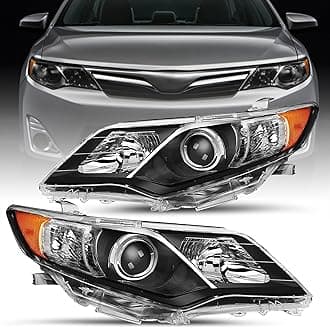TUSDAR Projector Headlight Assembly Fit for 12-14 Toyota Camry L/Le/Xle/Hybrid/SE Driver Passenger Side (Black Housing with Amber Reflector)