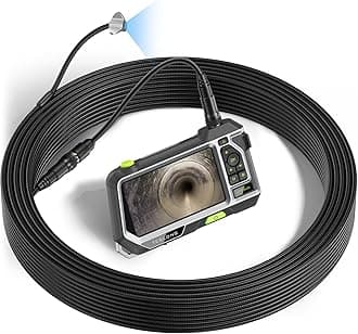 50ft Sewer Inspection Camera, Teslong Drain Pipe Endoscope Borescope, Waterproof Plumbing Camera Snake with Light, NTS500 5-inch 720P Monitor, Fiber Optic Scope for Air Duct HVAC Sewage Line Toilet