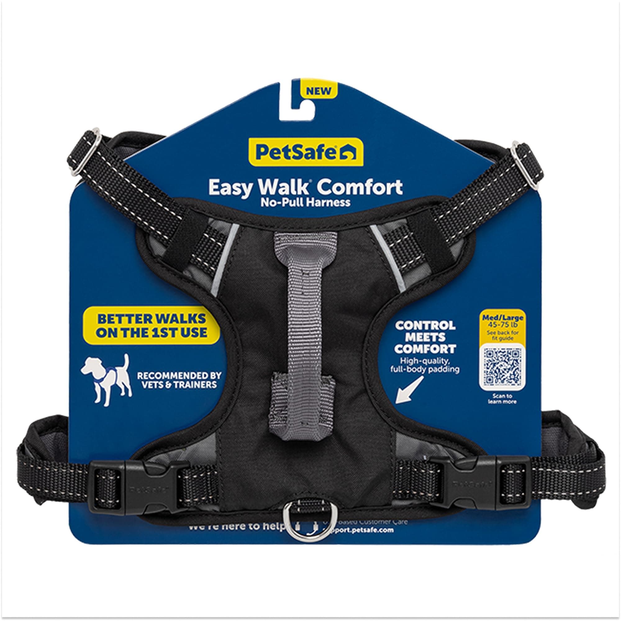 PetSafe Easy Walk Comfort No-Pull Dog Harness - Better Walk Training Harness - Full Body Padded Design - Durable Fabric - 5 Point Adjustable Fit - Everyday Leash Training - Black - Medium/Large
