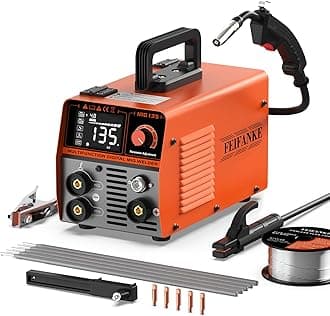 Gasless MIG Welders 240V 135A Portable Welding Machine 3-in-1 MIG/ARC/Lift TIG Inverter Welder IGBT Synergy Stick Welder Smart Digital LED Dispaly with Flux Core Welding Wire and MIG Torch