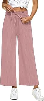 LNX Womens Linen Pants High Waisted Wide Leg Drawstring Casual Loose Trousers with Pockets