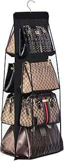 Lirex Handbag Hanging Organizer, 8 Pocket Purse Storage Hanger Oxford Cloth Closet for Family Closet Bedroom, Foldable and Universal Fit (Black)