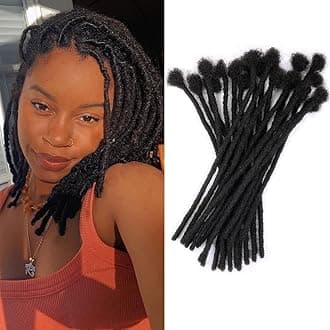 100% Human Hair Dreadlock Extensions for Men/Women, 0.6cm Thickness 4 Inch 60 Strands Full Handmade Can be Dyed and Bleached Permanent Loc Extensions Human Hair Natural Black