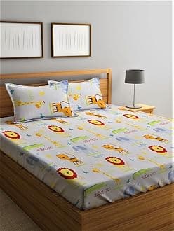 Home Sizzler 144 Tc Microfibre Kid's Animal Characters Double Bedsheet with 2 King Size Pillow Covers (Orange)