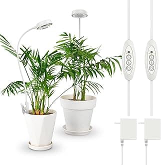 Grow Lights for Indoor Plants, Pot Clip LED Plant Light for Growing Full Spectrum, Plant Growing Lamp with 4-Level Dimmable, Auto On Off 3 6 12 Hrs Timer for Pot Plants, White 10W 2-Pack