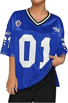 SOLY HUX Jersey Shirts for Women Y2k Graphic Number Oversized Tees V Neck Half Sleeve Cute Soccer Streetwear T Shirt Tops