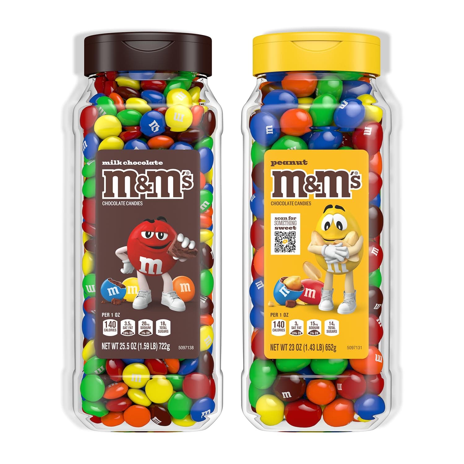 M&M's Milk Chocolate and Peanut Bulk Candy Jars, Assorted Chocolate Candies, Party Size, Movie Night Snacks, Resealable and Recyclable, 48.5 Ounces Total (Pack of 2)