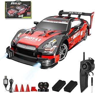 RC Drift Car, 1:14 Scale GTR Model, 4WD 28KM/H High Speed Remote Control Racing, 2.4GHz Electric Sport Drifting Car with LED Lights Speed Adjustment Gifts for Teens and Adults