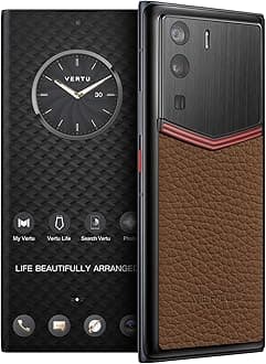 METAVERTU Web 3.0 Calfskin 5G Phone, Unlocked Android Smartphone, Secure Encrypted, Double Systems, 64MP Camera, 144Hz AMOLED Curved Display, Dual SIM, Fast Charge (Enameled, Brown, 18G+1T)