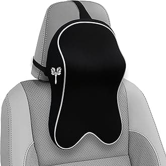Grin Health Orthopedic Car Neck Rest Pillow -Large Plus | Extra Deep Car Seat Neck Support Head Rest Cushion for Long Drives & Neck Relief | Memory Foam Neck Pillow for Car & Office, Black