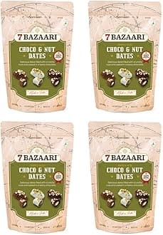 7 BAZAARI™ Premium Choco & Nut Dates - Gluten Free, Natural Ingredients - Assorted Almond Dark Chocolate, Cashew Milk Chocolate- 10pcs (Pack of 4)