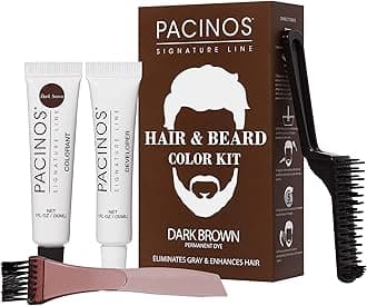 Pacinos Hair & Beard Color Kit (Dark Brown) - Hair Color For Men, Eliminates Grays in 5 minutes, Easy to Apply Brush-In Formula, Enhances Appearance of Hair, For Moustache & Beard