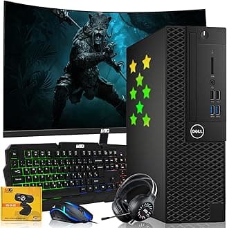 Dell Desktop PC Gaming Bundle - Core i7, 16GB RAM, 512GB SSD, 27-inch Curved Monitor, GT 1030, RGB Keyboard with AI-Enabled Copilot Key, Mouse, RGB Headphone, Webcam, Wi-Fi, Win 11 Home (Renewed)