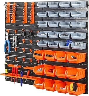 Taylor & Brown 66pc Wall Mounted Storage Bins & Backboards Tool Organiser Box for Garage Shelving Units Workshop DIY Shed Storage Box Rack Plastic Drawers