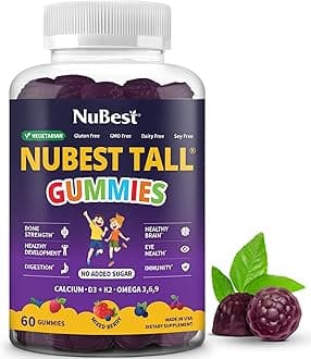 - Tall Gummies for Kids Age 2+ & Teens | Bone Strength, Immunity, Digestive Health with Calcium, Vitamin D3, K2, B Complex, Magnesium, Zinc | 20+ Vitamins Berries Gummies, No Added Sugar