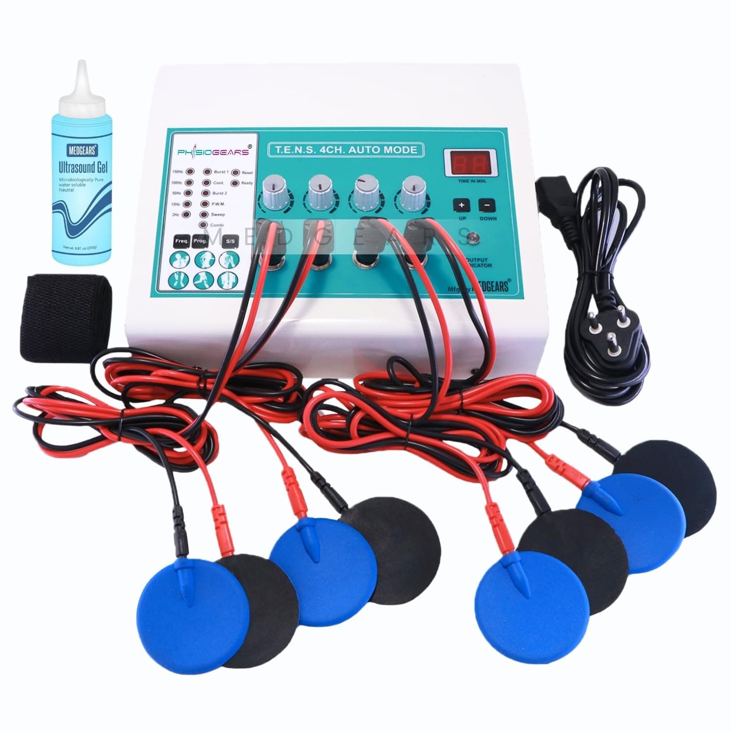 Physiogears 4 Channel Tens Auto Mode Multi-Function Physiotherapy Nerve Stimulator Electrotherapy Physiotherapy Equipment with One Year Warranty All Pain Relief Device (Electrode Pad)
