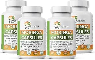Grenera Moringa Capsules 500 mg - 120 Vegetarian Capsules per Bottle - Pack of 4