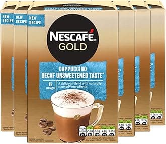 Nescafe Gold Decaffeinated Cappuccino Unsweetened Coffee 8 Sachets Pouch, 6 X 120 g