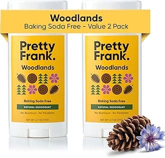 Pretty Frank Natural Aluminum-Free Deodorant Stick, Baking Soda-Free, Woodlands (2-Pack) | Sensitive Skin Friendly, Effective Odor Control for Women & Men, Organic Ingredients and Essential Oils