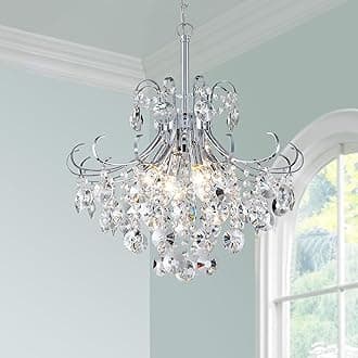 18" Modern Crystal Chandelier, 4-Light Pendant Ceiling Lamp for Dining Living Room Bedroom Kitchen, Chrome Hanging Light Fixture