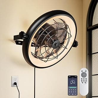 16" Wall Mounted Fan Indoor, Quiet 6 Speed Wall Mount Fan with Remote, Light and Timer, 360° Adjustable Tilt Plug in Wall Fan for Garage, Bedroom, Kitchen, Living Room, Greenhouse, Patio