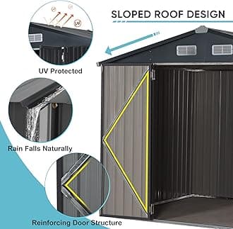 Verano Garden 8'x6' Outdoor Storage Shed, Galvanized Metal Steel Garden Shed with Upgrade Window, Double Door W/Lock, Bike Storage for Backyard, Patio, Lawn (96.85"x63.39"x77.56")