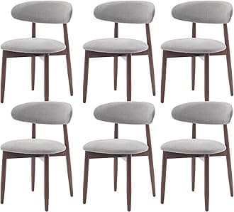 COLAMY Wooden Dining Chairs Set of 6, Modern Fabric Upholstered Dining Room Chair, Farmhouse Kitchen Chairs with Foot Pegs, Light Grey