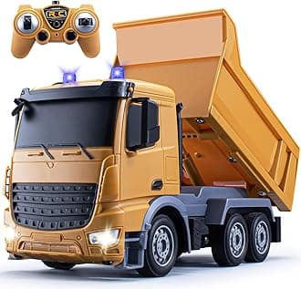 RC Dump Truck for 5 Year Old Boys - Remote Control Construction Truck Toy With LED Lights, 2.4Ghz - Gifts for Kids Age 4-7