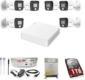 Full HD 8 Channel DVR with 2 MP 6 Outdoor Cameras [COLOR NIGHT VISION + BUILT-IN AUDIO MIC + SMART DUAL LIGHT + MOTION DETECTION] + 1 TB HDD + 8 Ch SMPS, USEWELL CCTV Cable+BNC/DC Set, WHITE