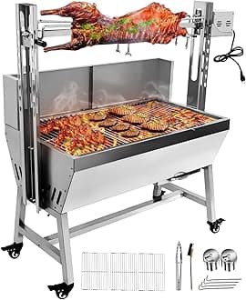 Rotisserie Grill Roaster with Back Cover Guard, 25W Motor Small Pig Lamb Rotisserie Roaster, 37 Inch Stainless Steel Charcoal Rotisserie Grill for Camping Outdoor BBQ