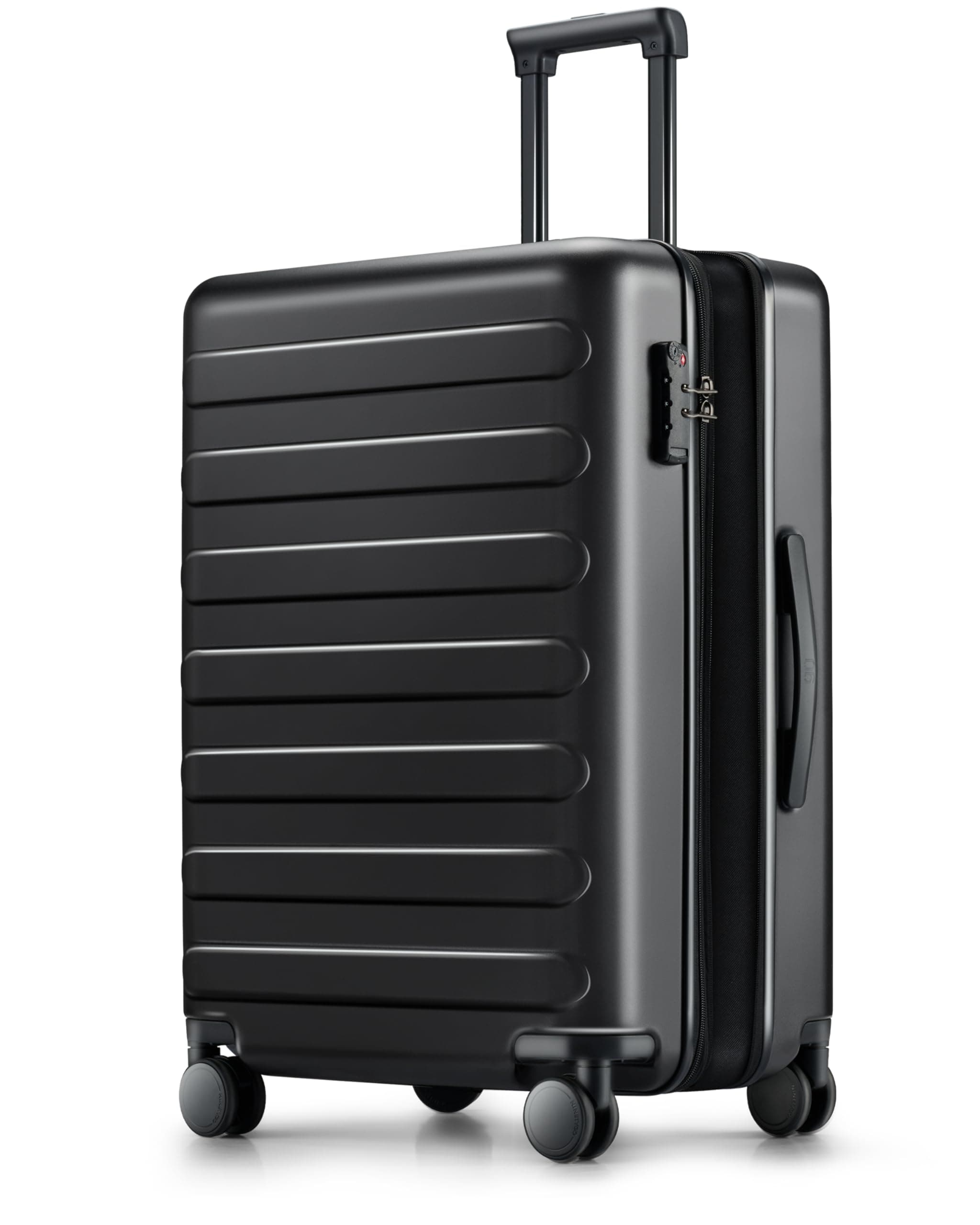 Medium Checked Luggage 24 Inch, Checking In Luggage with Smooth Spinner Wheels, Expandable, Hard Shell PC Suitcase, Lightweight Travel Luggage, TSA Approved (Black, Rhine Max)