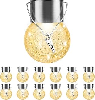 Solar Outdoor Lights Decorative 12 Pack, Hanging Solar Garden Lights Waterproof, Solar Powered Globe Cracked Glass Ball Lantern for Yard Patio Fence Tree Umbrella Holiday Decoration, Warm White