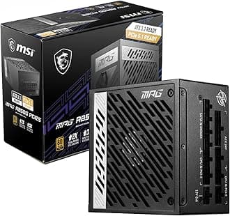 MSI MPG A850G PCIE5 Power Supply Unit, UK Plug - 850W, 80 Plus Gold Certified, Fully Modular ATX 3.0, PCIe 5.0 GPU Support, Japanese 105°C Capacitors, 0% RPM Mode, Flat Cables - 10 Year Warranty