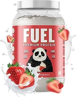 Panda Fuel Premium Protein Whey,Hydrolyzed Collagen,Casein,Probiotics, Enzymes, Keto Friendly,Time Release, 25 Servings (2.5 Pound, Strawberries & Cream)