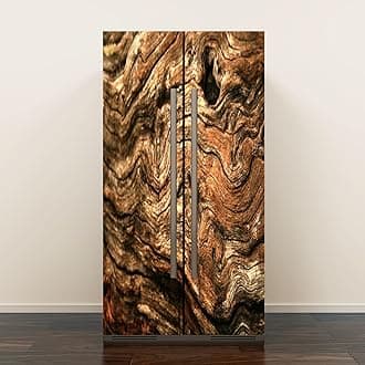 Self Adhesive Vinyl Refrigerator Wrap Set Gnarly Wood Texture Door Mural Removable Fridge Sticker Peel and Stick Decal Rustic Kitchen Decor, Style 2