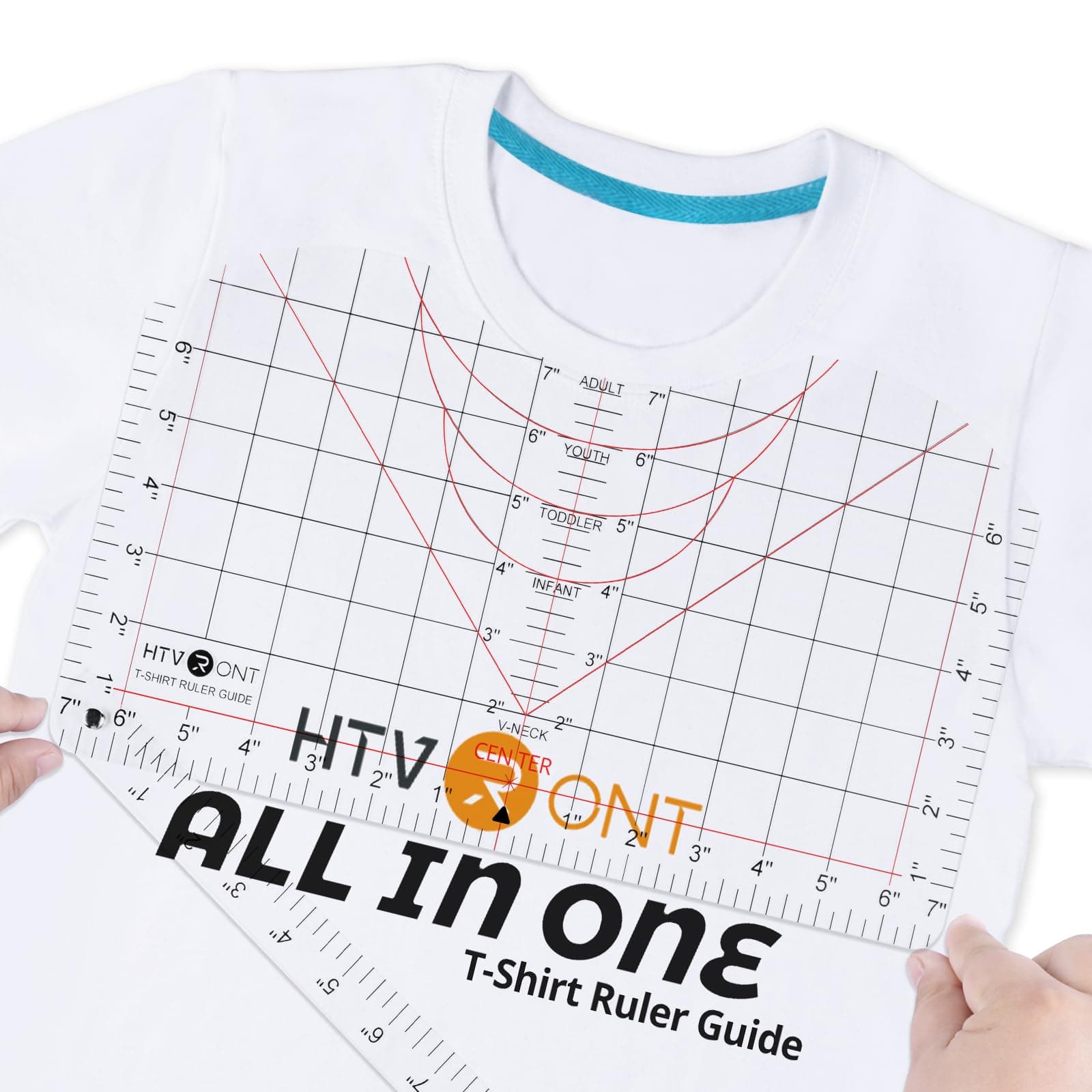 HTVRONT Tshirt Ruler Guide for Vinyl Alignment - Transparent PVC Tshirt Measurement Tool for Heat Press in HTV Vinyl, All-in-ONE T Shirt Ruler to Center Design and Craft Sewing