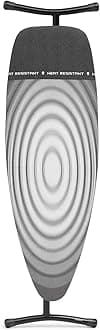 Brabantia - Ironing Board D - Integrated Steam Iron Rest - Adjustable Height with Transport Lock - Non-Slip Rubber Feet - Cotton Cover with Foam Layer - Foldable XL Unit - Titan Oval - 135x45 cm