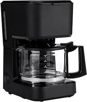 Amazon Basics 5 Cup Drip Coffee Maker with Glass Coffee Pot (0.8 Qt), Auto Shut-off, Auto Pause, Removable Filter Basket, Matte Black
