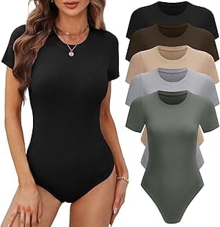 Women's 4/5 Pack Short Sleeve Round Neck Bodysuit Tops Crew Neck Basic Casual Tshirt Bodysuits
